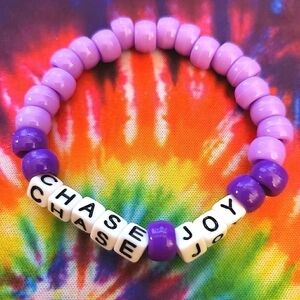 HANDMADE Purple Chase Joy Inspirational Beaded Kandi Bracelet
